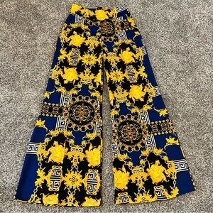Women's Blue and Yellow Palazzo Pants